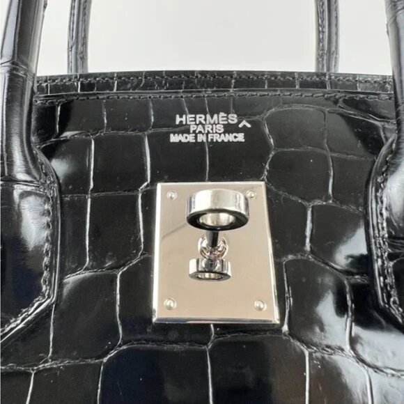 Hermes Shiny Porosus Crocodile Skin Birkin 35 w Palladium HW in Noir or Black - Picture 9 of 13